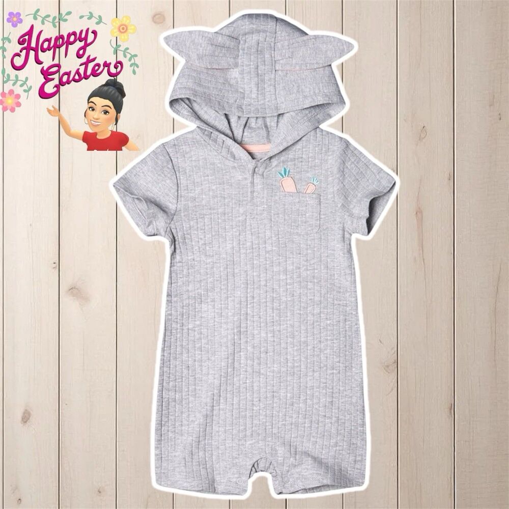 Way to Celebrate Unisex Easter Romper 3D Ears Outfit Set, 1pc Gray Size 18M
